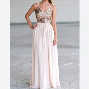 Badgley Mischka Sequins embellished Blush pink formal dress evening gown NWT 6